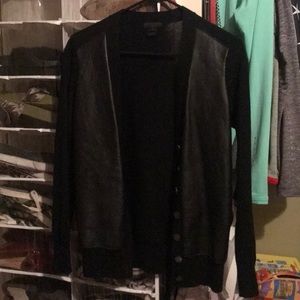 J. Crew Collection leather-front Merino cardigan
